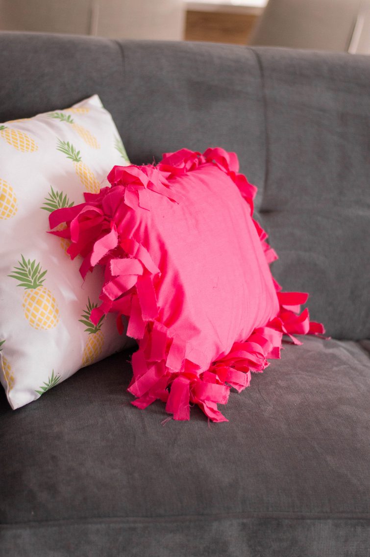 Adding a touch of colour to my otherwise neutral living room with my DIY No-Sew Pillows.