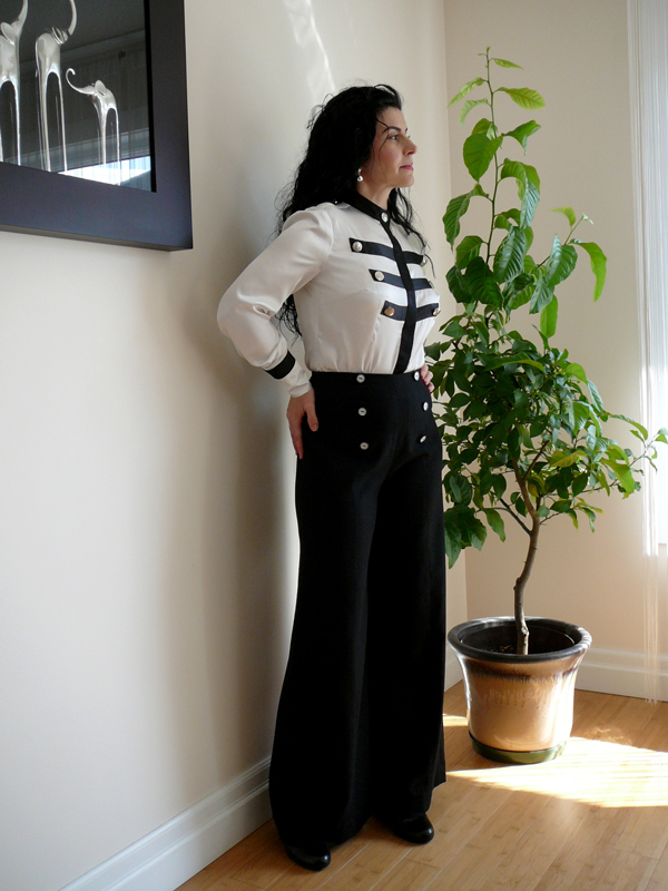 black linen wide-legged marine-inspired pants