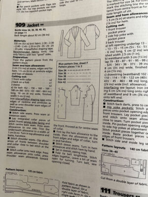 Burda magazine instructions page for a cardigan