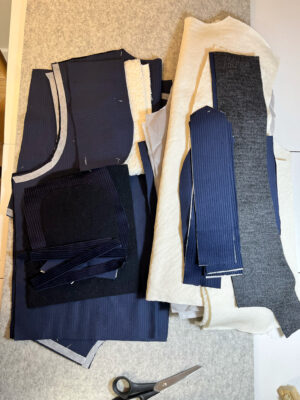 Pattern pieces for navy corduroy jacket
